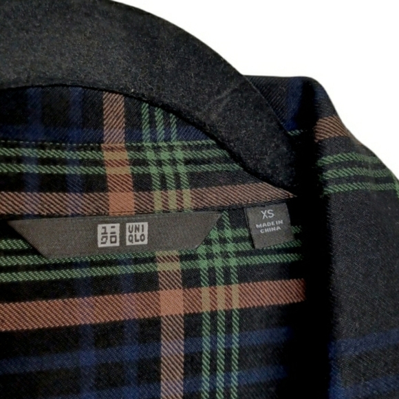 UNIQLO Soft Flannel Long Sleeve Tiered Black Green Blue Plaid Print Mini Dress - Picture 5 of 9